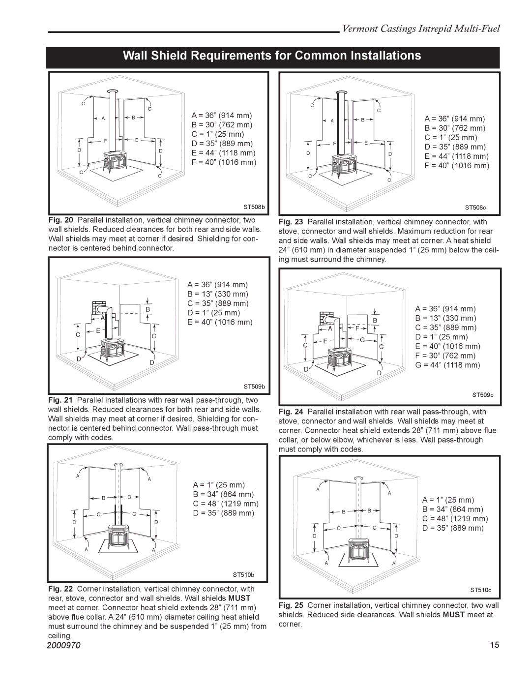 Vermont Casting 1695 installation instructions Wall Shield Requirements for Common Installations 