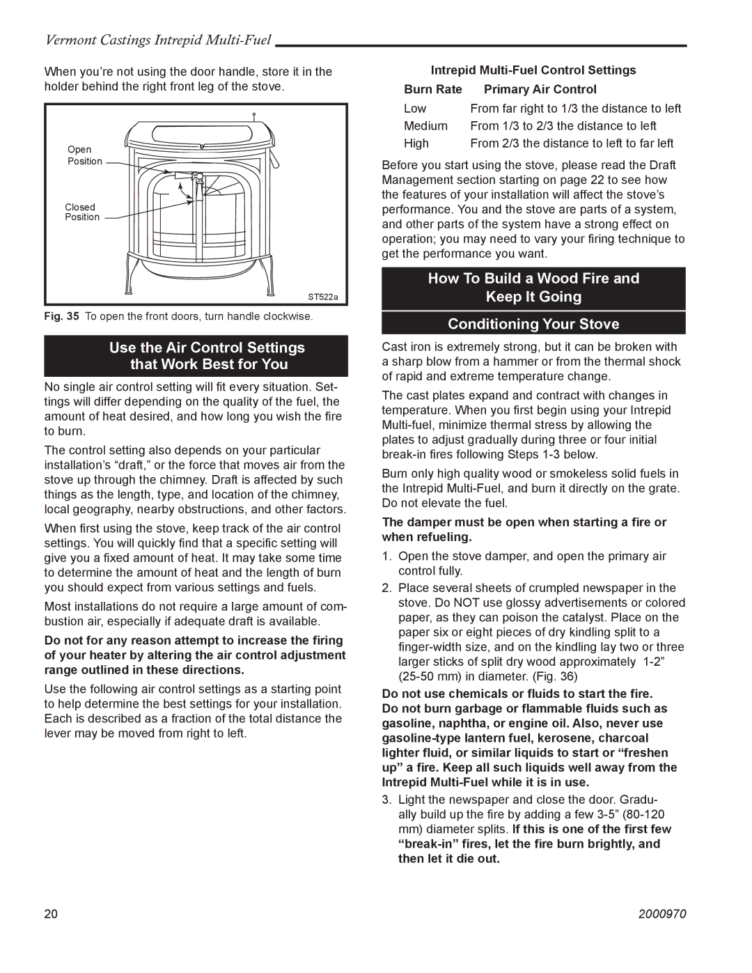 Vermont Casting 1695 installation instructions Use the Air Control Settings that Work Best for You 