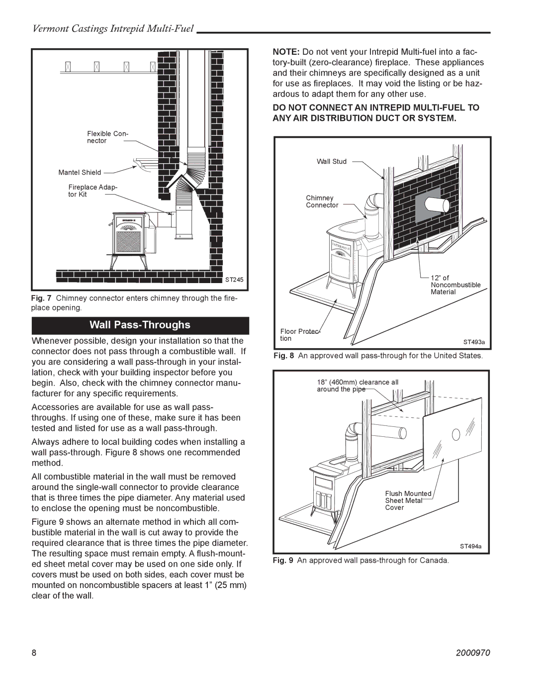 Vermont Casting 1695 installation instructions Wall Pass-Throughs, An approved wall pass-through for the United States 