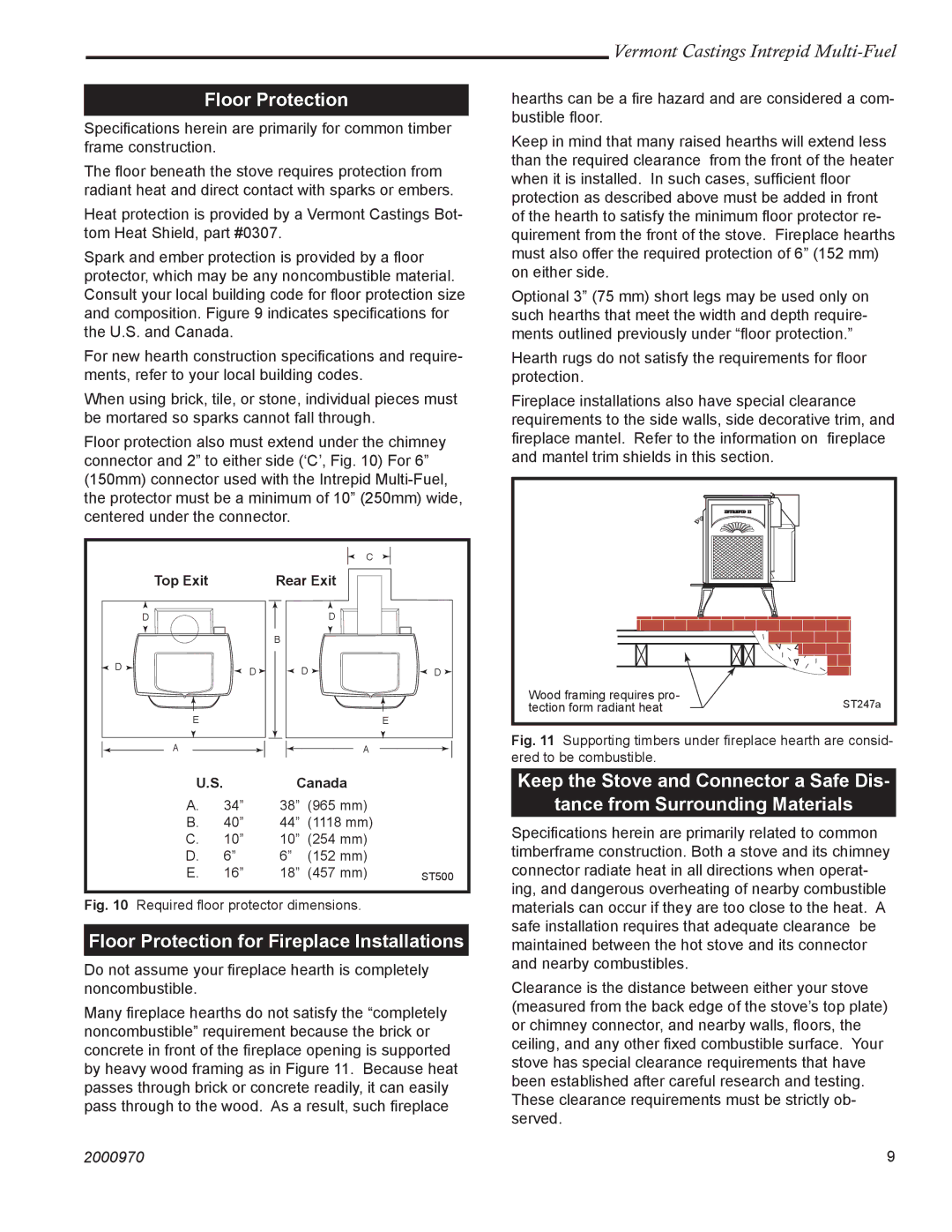 Vermont Casting 1695 installation instructions Floor Protection for Fireplace Installations 