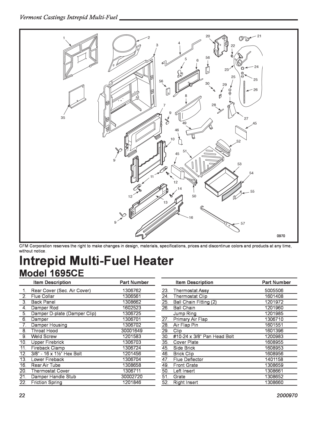 Vermont Casting Intrepid Multi-FuelHeater, Model 1695CE, Vermont Castings Intrepid Multi-Fuel, 2000970, Part Number 