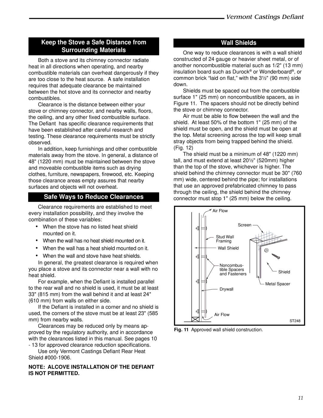 Vermont Casting 0968, 1910 Keep the Stove a Safe Distance from Surrounding Materials, Safe Ways to Reduce Clearances 