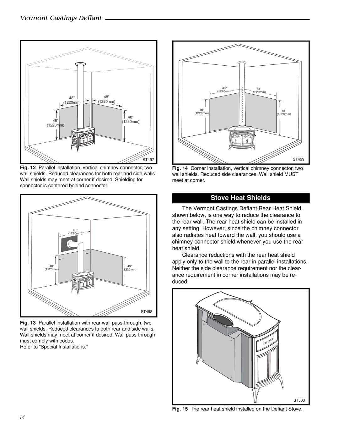 Vermont Casting 1910, 0968 installation instructions Stove Heat Shields, Rear heat shield installed on the Defiant Stove 