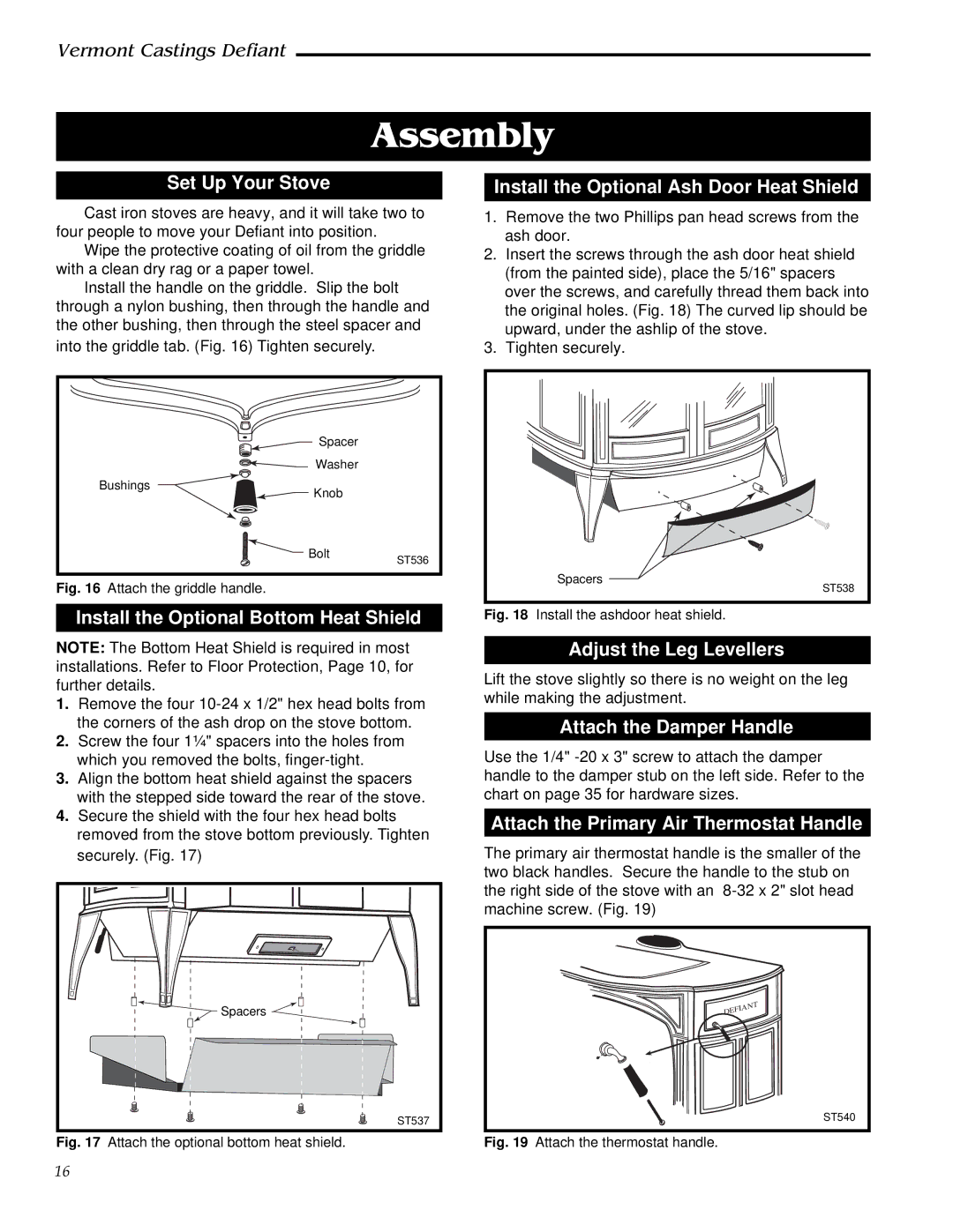 Vermont Casting 1910, 0968 installation instructions Assembly 