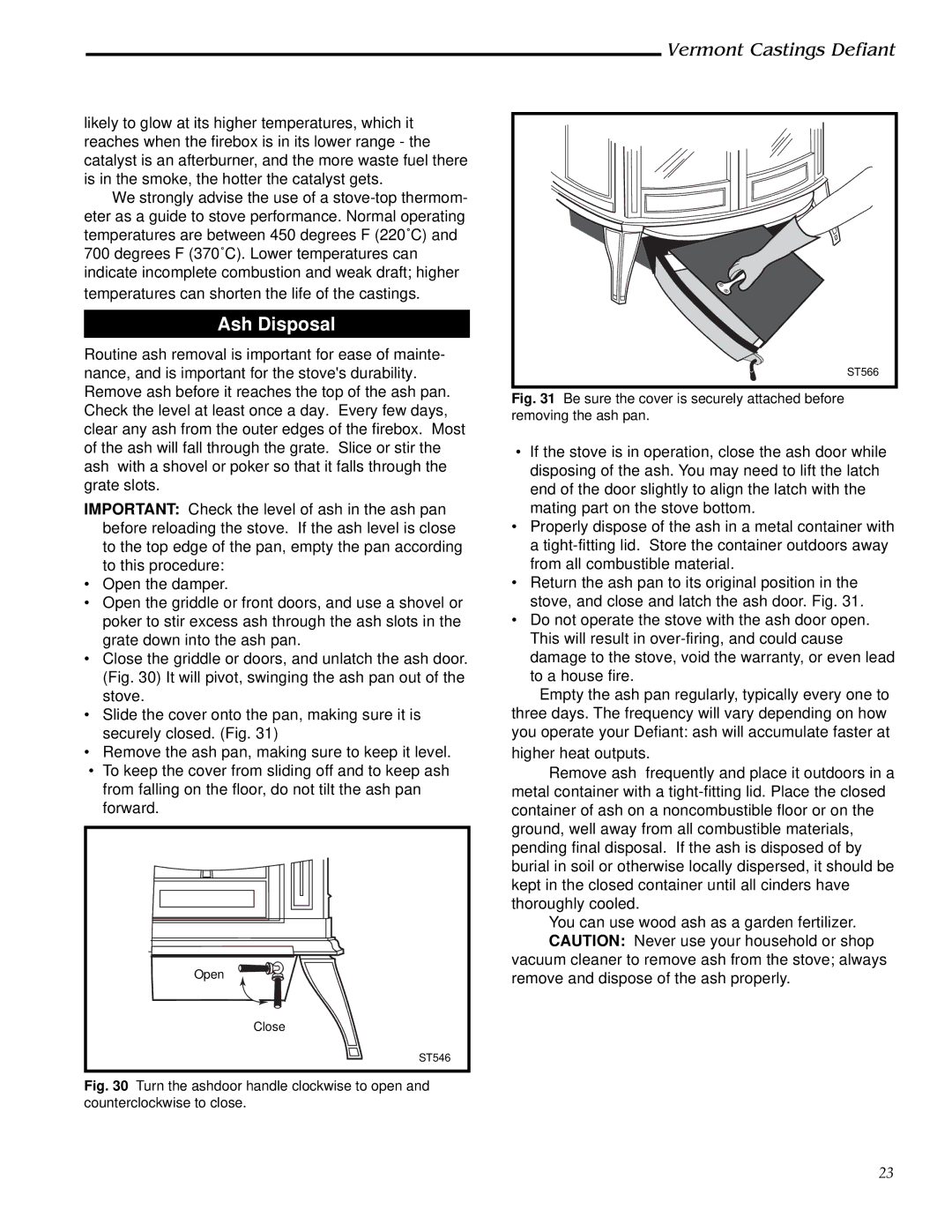 Vermont Casting 0968, 1910 installation instructions Ash Disposal 