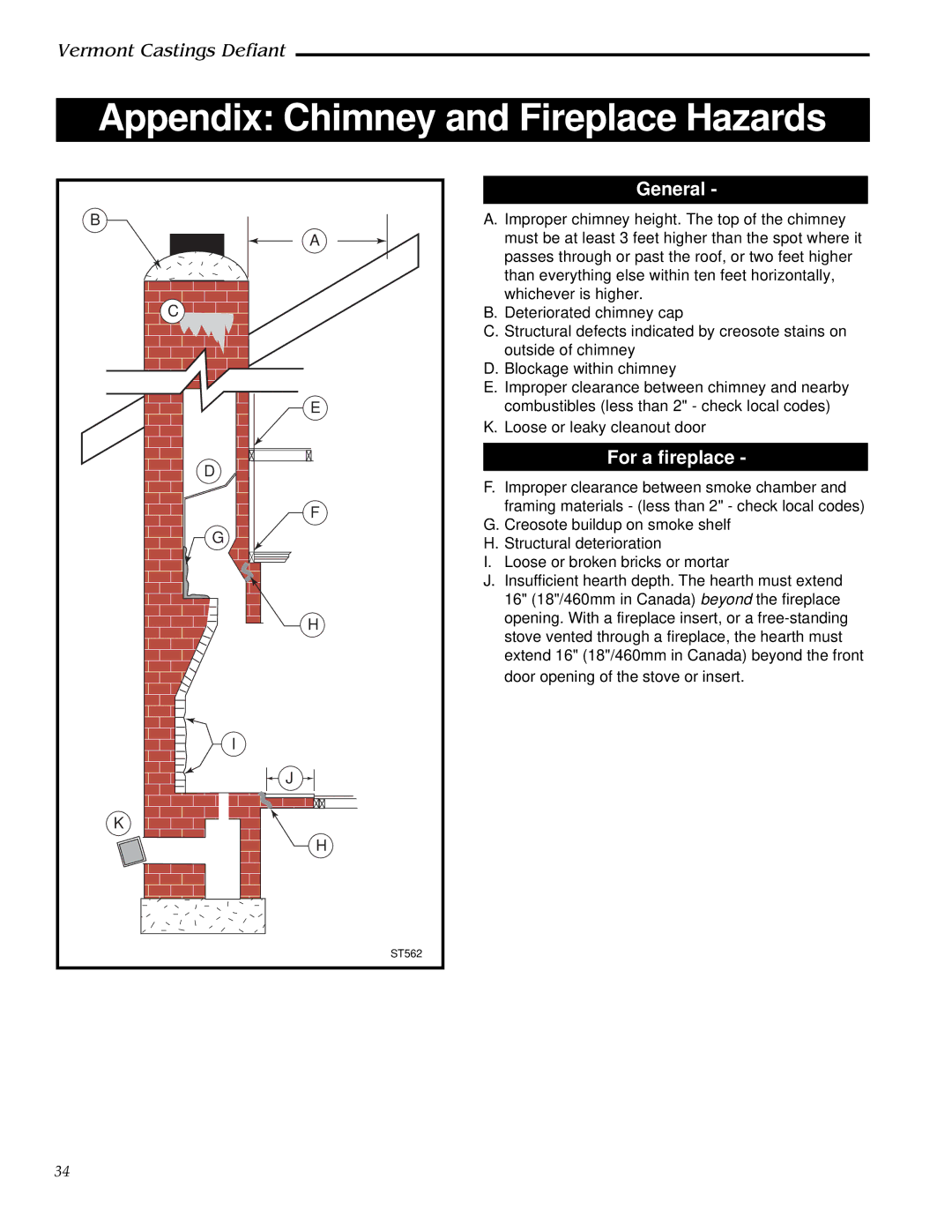 Vermont Casting 1910, 0968 installation instructions Appendix Chimney and Fireplace Hazards, For a fireplace 