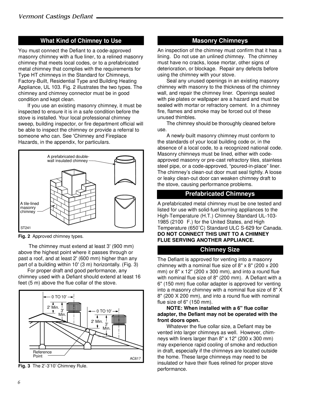 Vermont Casting 1910, 0968 What Kind of Chimney to Use, Masonry Chimneys, Prefabricated Chimneys, Chimney Size 