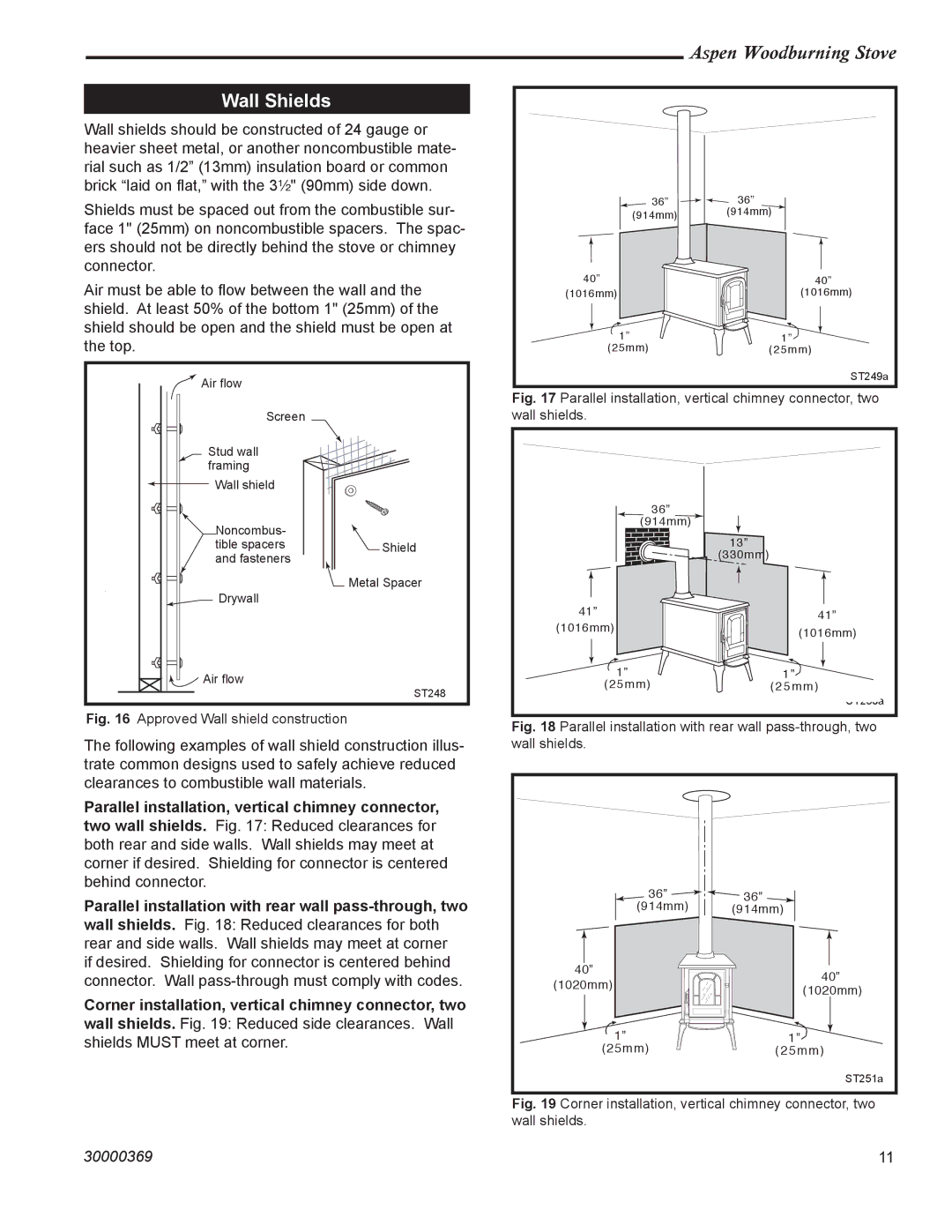 Vermont Casting 1920 installation instructions Wall Shields, Approved Wall shield construction 