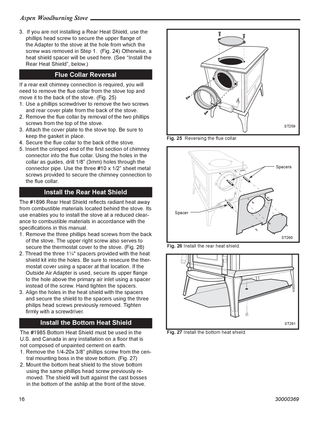 Vermont Casting 1920 Flue Collar Reversal, Install the Rear Heat Shield, Install the Bottom Heat Shield 