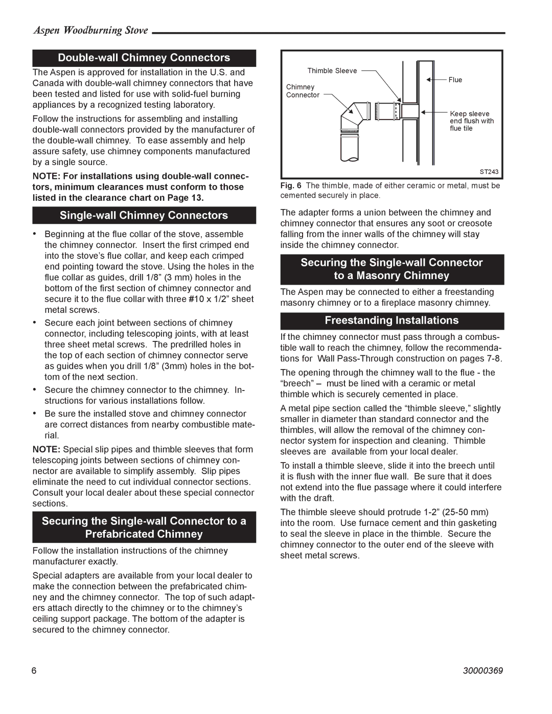 Vermont Casting 1920 Double-wall Chimney Connectors, Single-wall Chimney Connectors, Freestanding Installations 