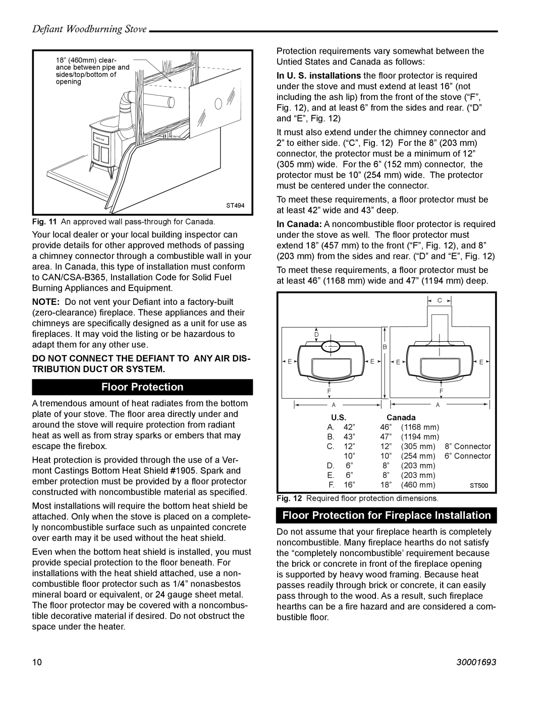 Vermont Casting 1945 installation instructions Floor Protection for Fireplace Installation 