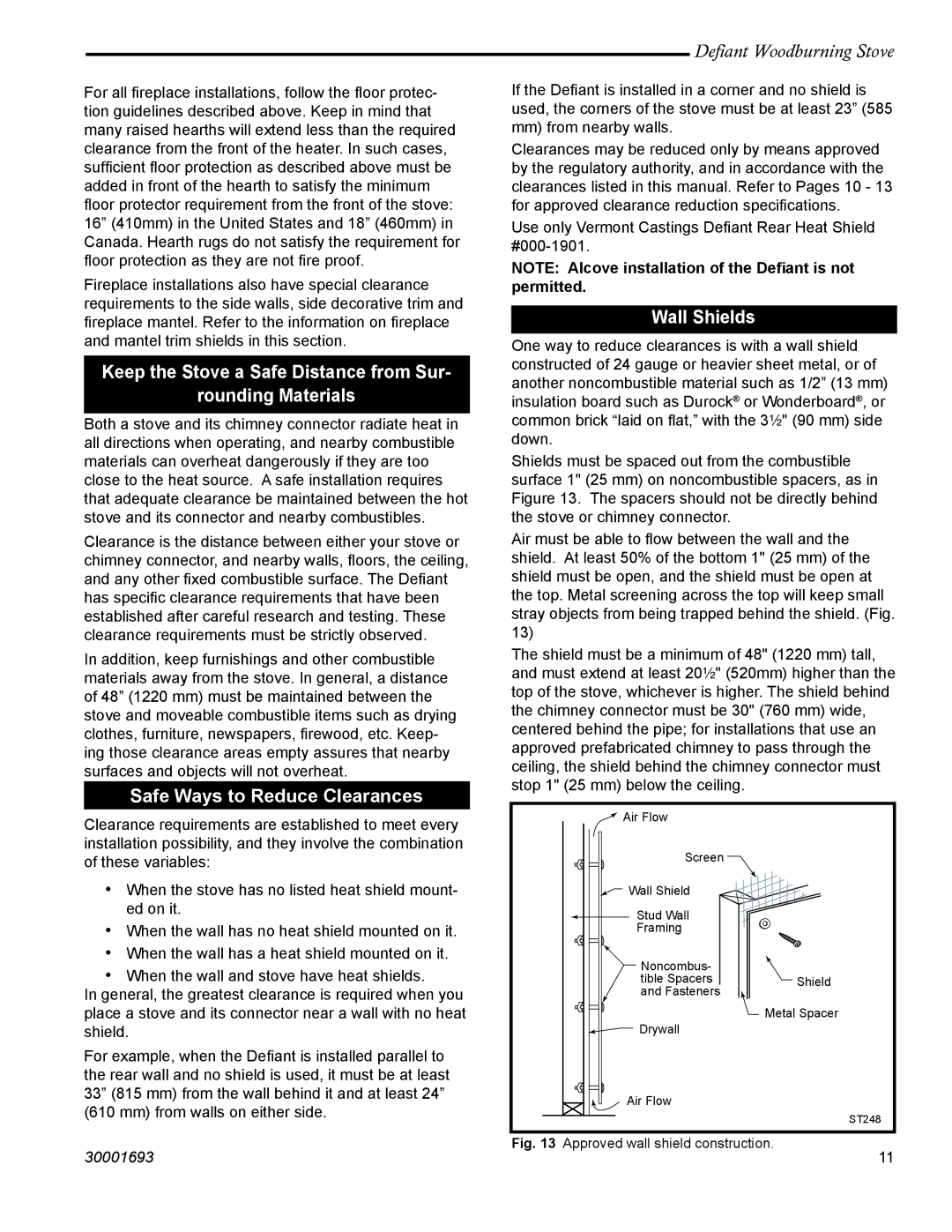 Vermont Casting 1945 Keep the Stove a Safe Distance from Sur Rounding Materials, Safe Ways to Reduce Clearances 