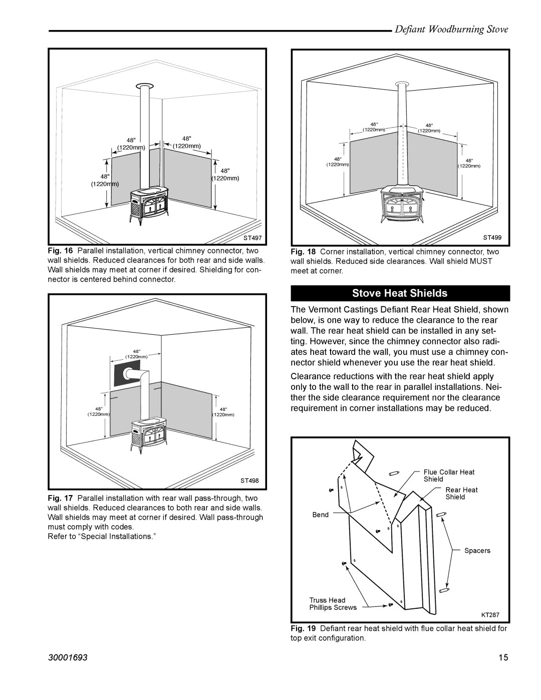 Vermont Casting 1945 installation instructions Stove Heat Shields 