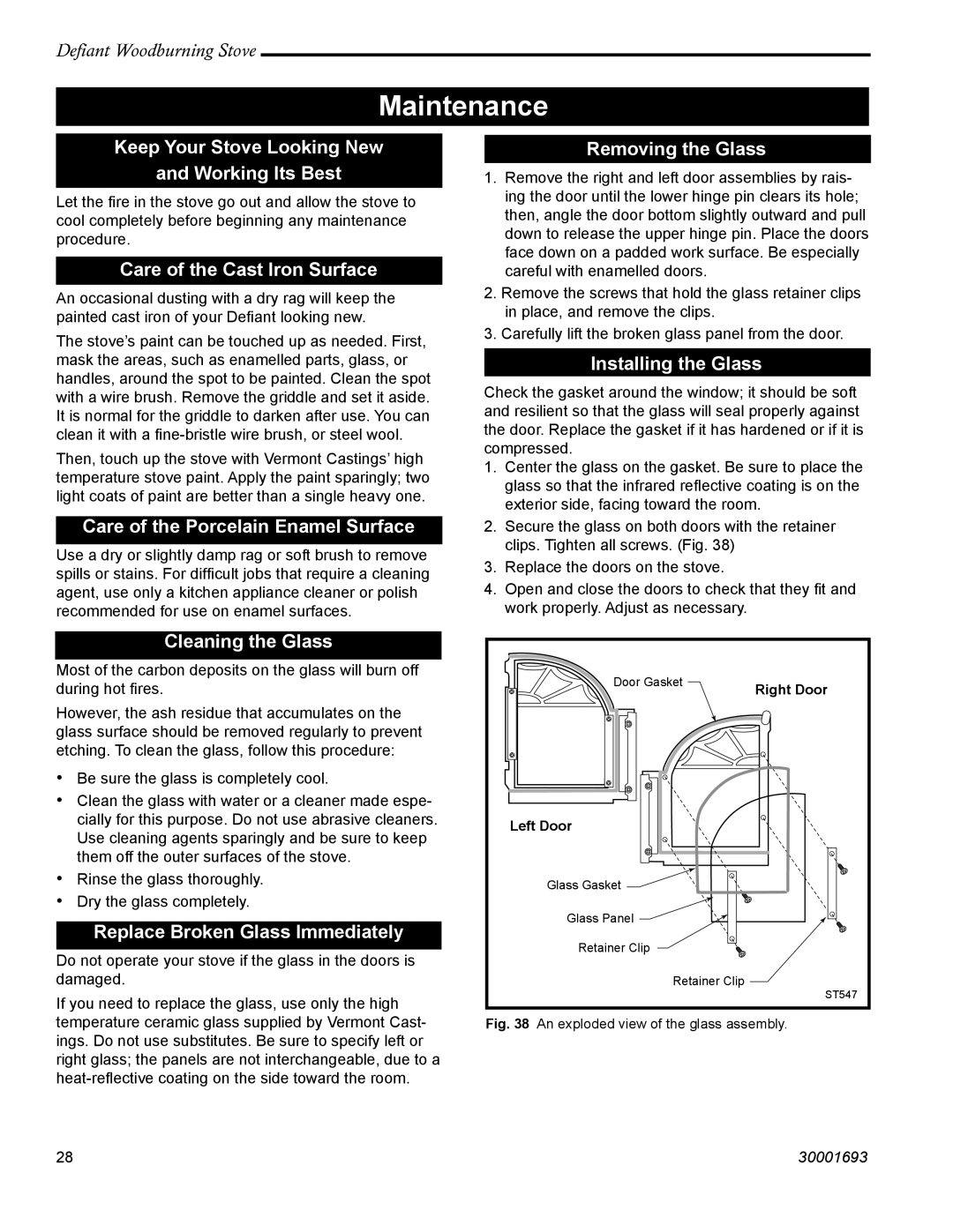 Vermont Casting 1945 installation instructions Maintenance 