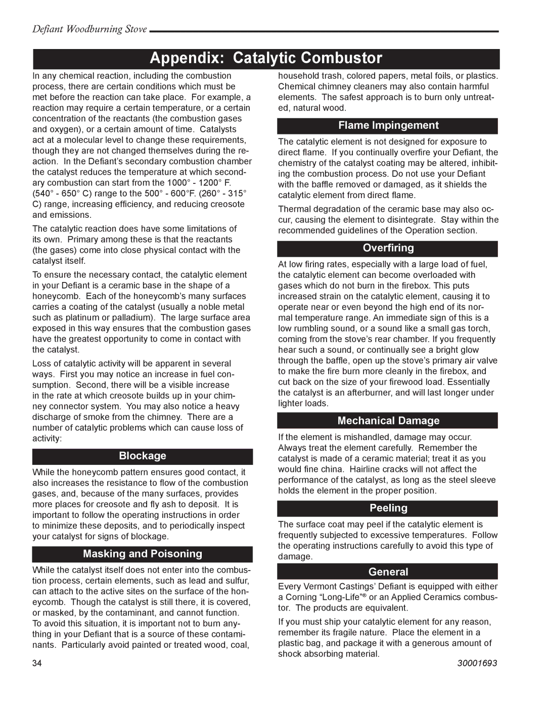 Vermont Casting 1945 installation instructions Appendix Catalytic Combustor 