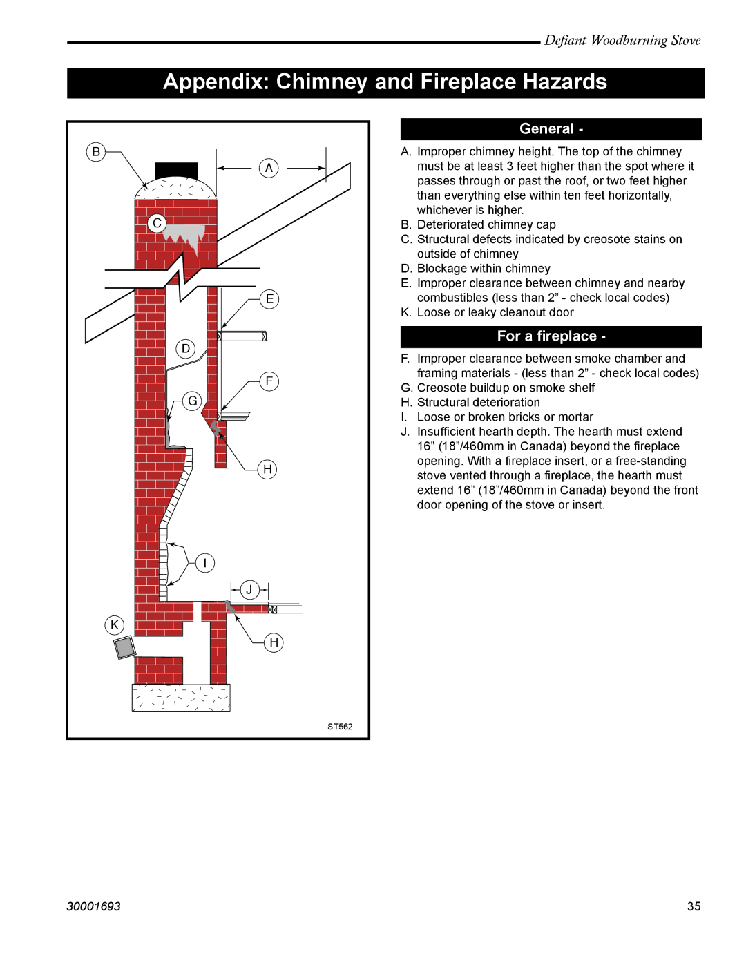 Vermont Casting 1945 installation instructions Appendix Chimney and Fireplace Hazards, For a ﬁreplace 