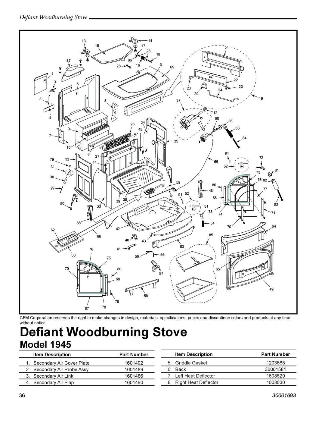 Vermont Casting 1945 installation instructions Deﬁant Woodburning Stove 