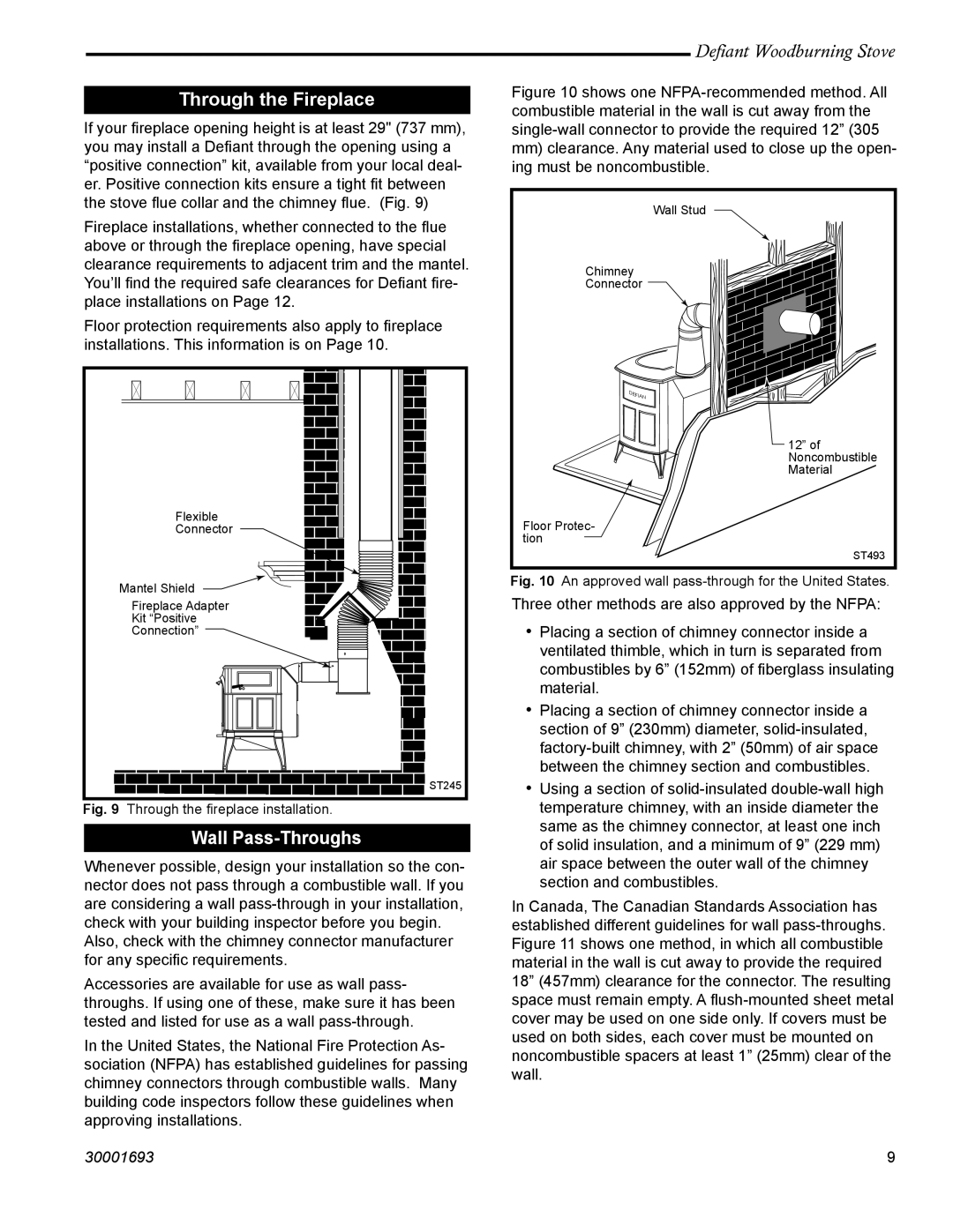 Vermont Casting 1945 installation instructions Through the Fireplace, Wall Pass-Throughs 