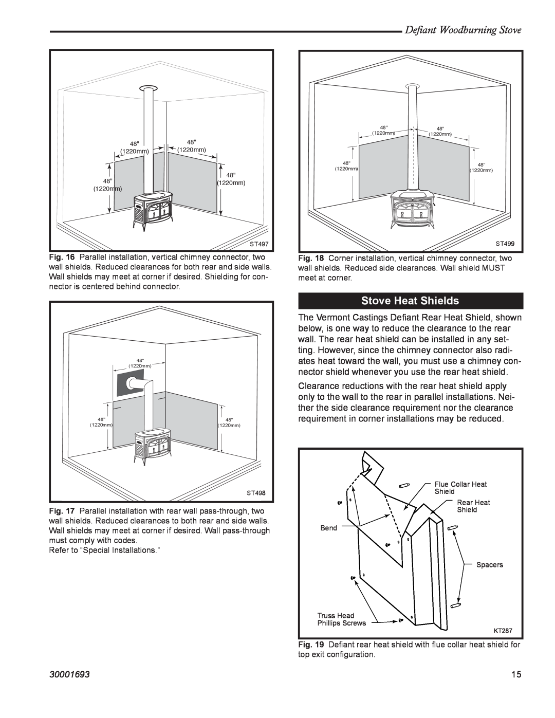 Vermont Casting 1945 installation instructions Stove Heat Shields, Defiant Woodburning Stove, 30001693 