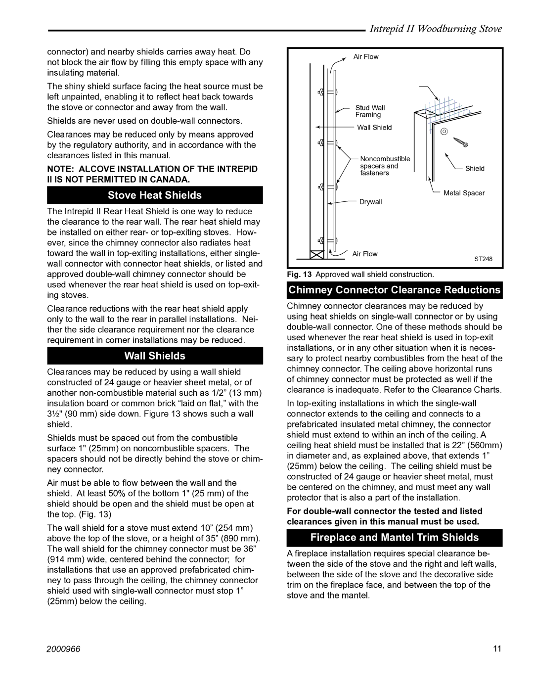 Vermont Casting 1990 installation instructions Stove Heat Shields, Wall Shields, Chimney Connector Clearance Reductions 