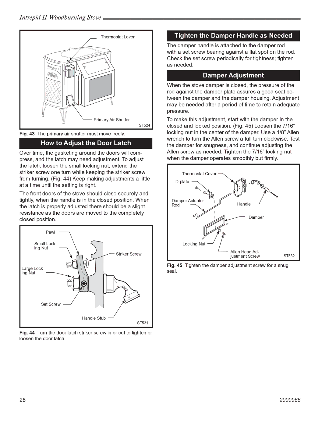 Vermont Casting 1990 How to Adjust the Door Latch, Tighten the Damper Handle as Needed, Damper Adjustment 