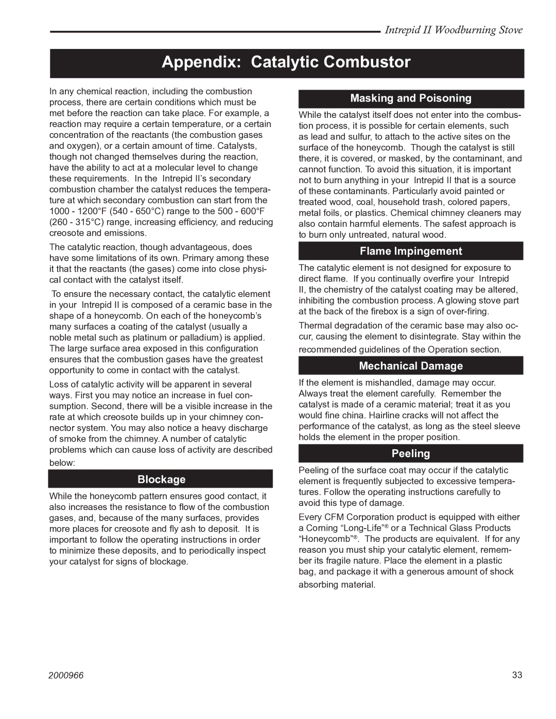 Vermont Casting 1990 installation instructions Appendix Catalytic Combustor 