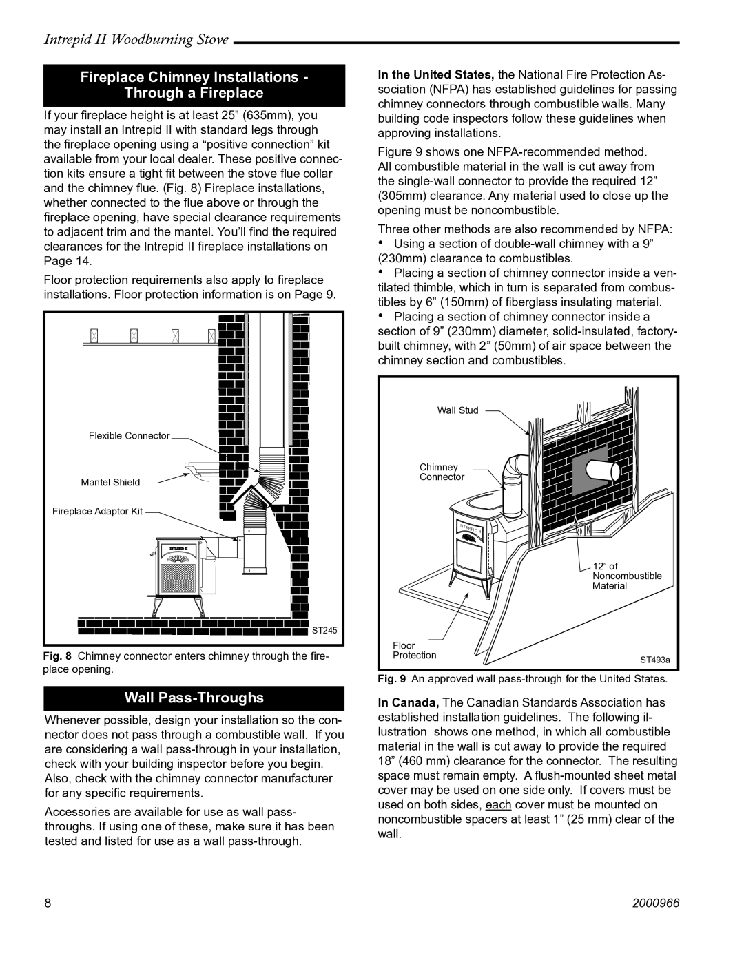 Vermont Casting 1990 installation instructions Fireplace Chimney Installations Through a Fireplace, Wall Pass-Throughs 