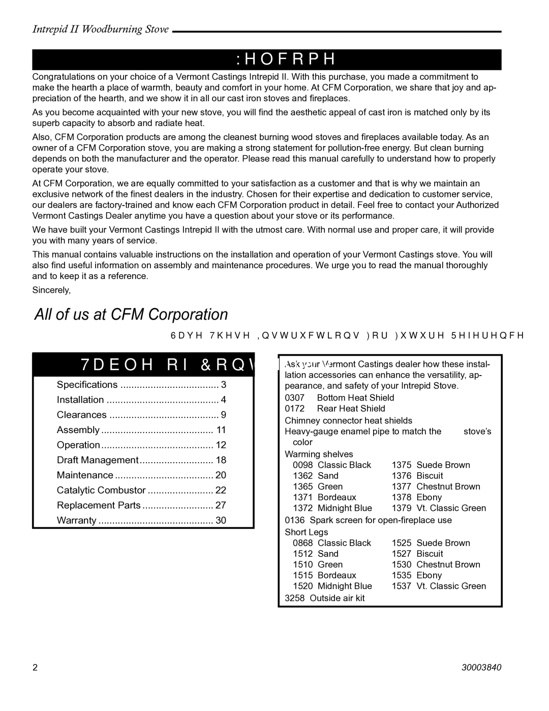 Vermont Casting 1990CE installation instructions Welcome, Table of Contents 