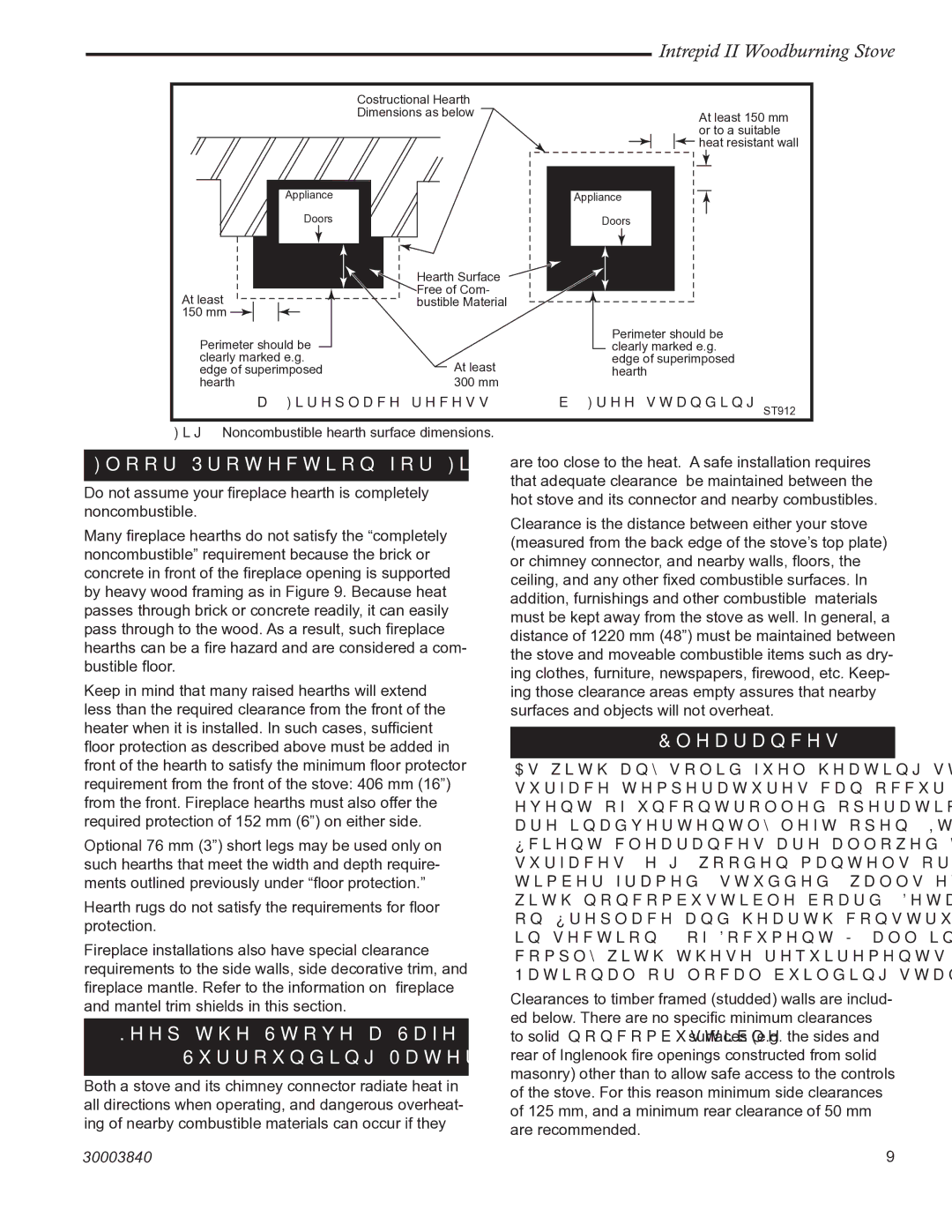 Vermont Casting 1990CE installation instructions Floor Protection for Fireplace Installations, Clearances 