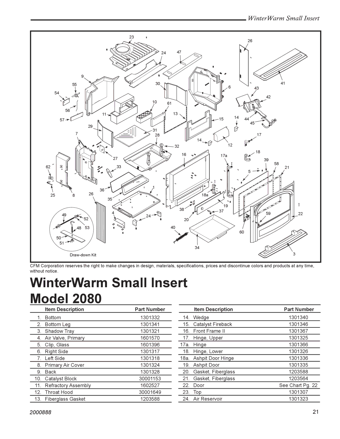 Vermont Casting 2080 installation instructions WinterWarm Small Insert Model 