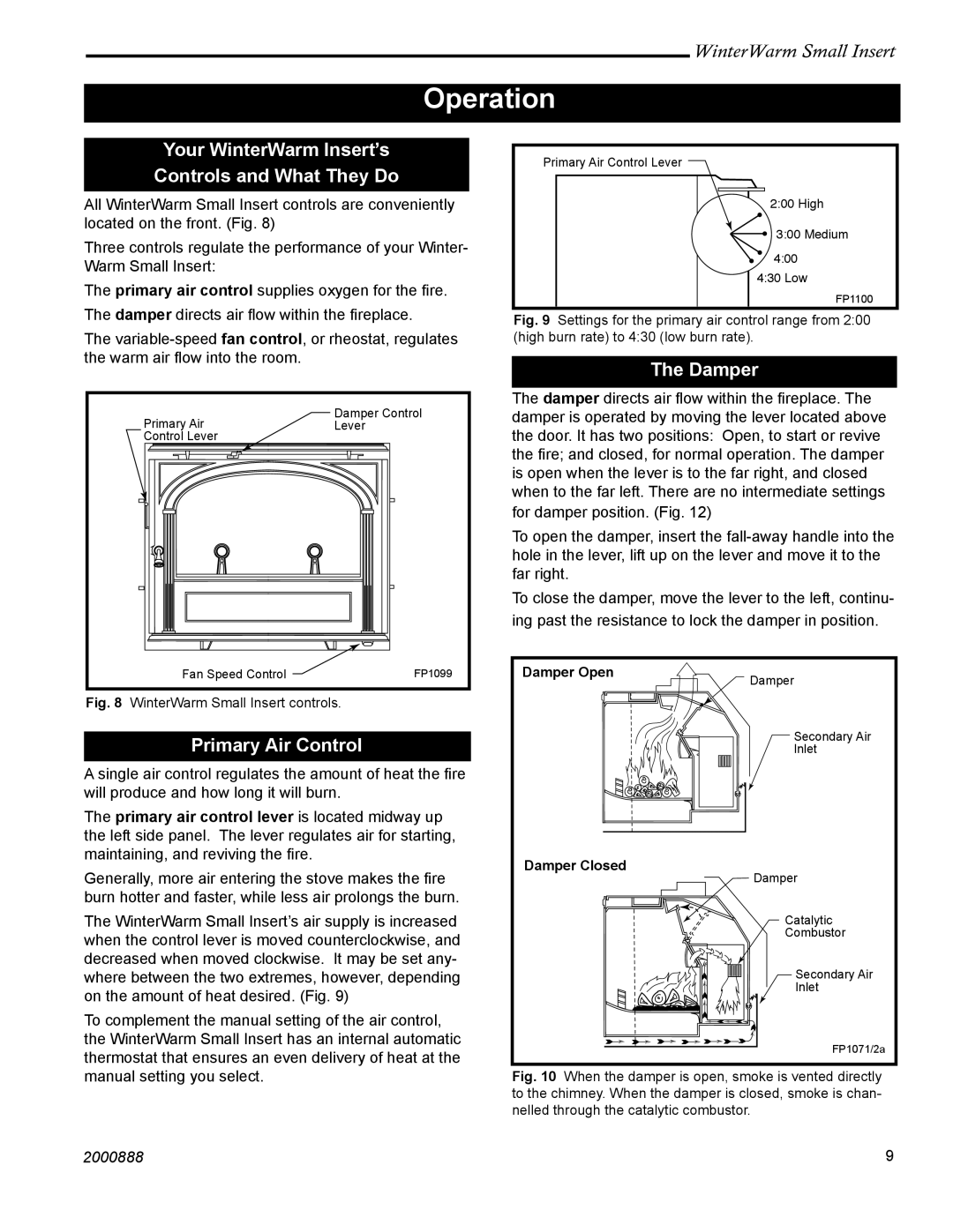 Vermont Casting 2080 Operation, Your WinterWarm Insert’s Controls and What They Do, Damper, Primary Air Control 