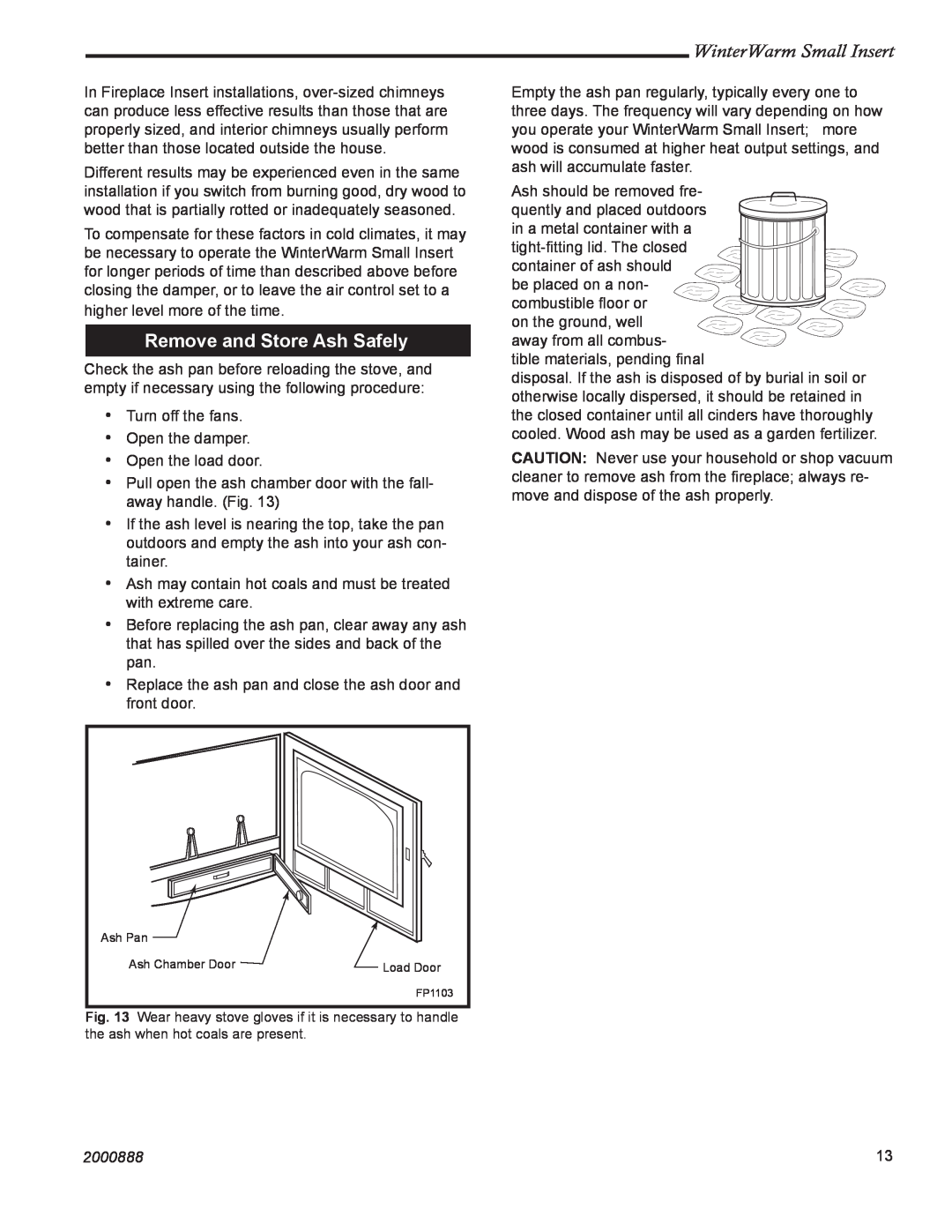 Vermont Casting 2080 installation instructions Remove and Store Ash Safely, WinterWarm Small Insert, 2000888 