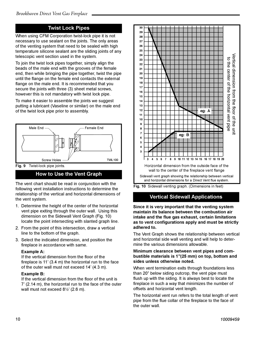 Vermont Casting 20DVT Twist Lock Pipes, How to Use the Vent Graph, Vertical Sidewall Applications, Example a, Example B 