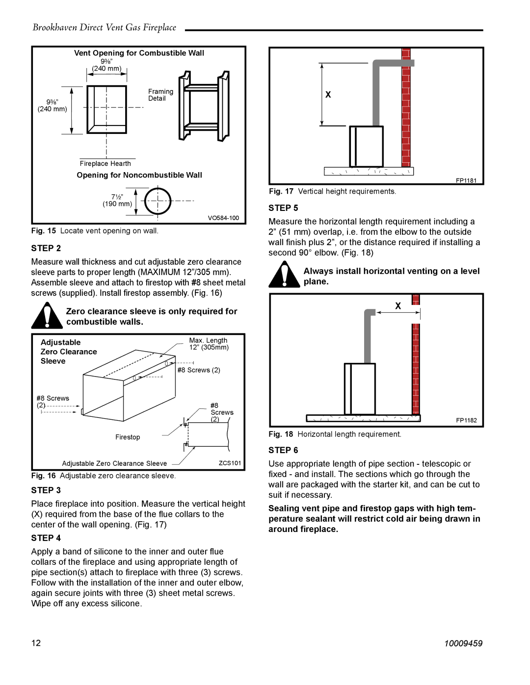 Vermont Casting 20DVT installation instructions Zero clearance sleeve is only required for combustible walls 