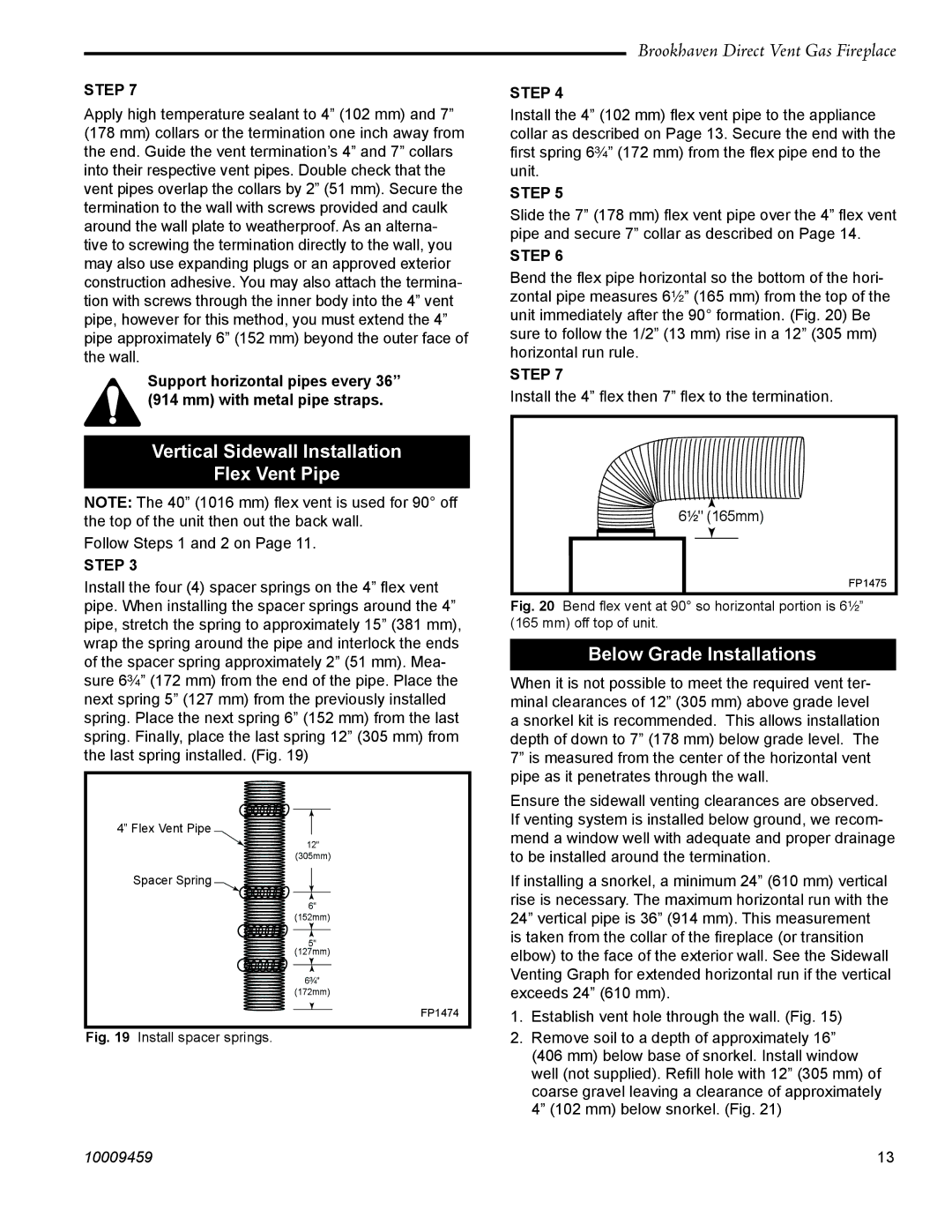 Vermont Casting 20DVT installation instructions Vertical Sidewall Installation Flex Vent Pipe, Below Grade Installations 