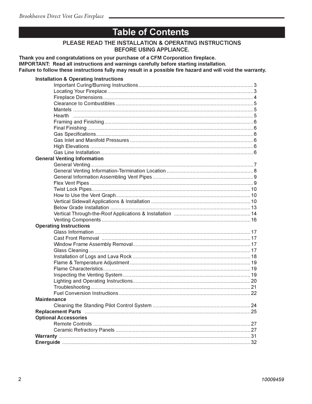 Vermont Casting 20DVT installation instructions Table of Contents 