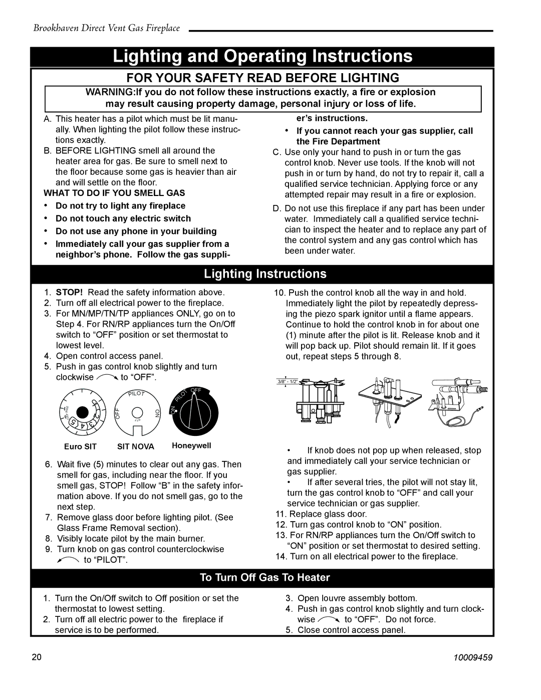 Vermont Casting 20DVT installation instructions To Turn Off Gas To Heater, What to do if YOU Smell GAS 