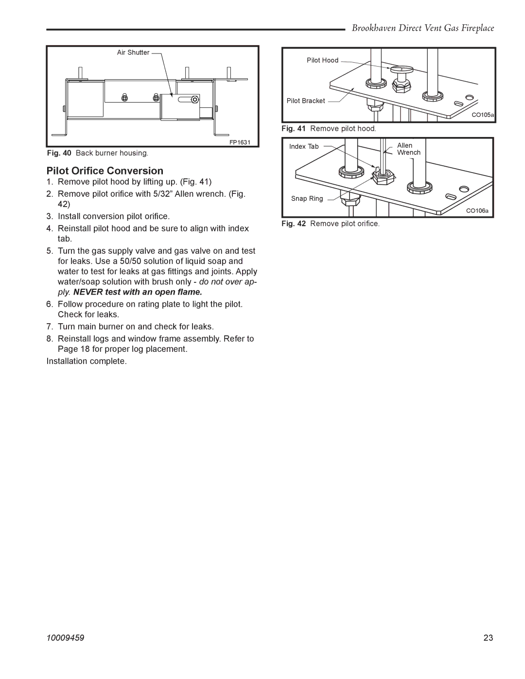 Vermont Casting 20DVT installation instructions Pilot Oriﬁce Conversion 