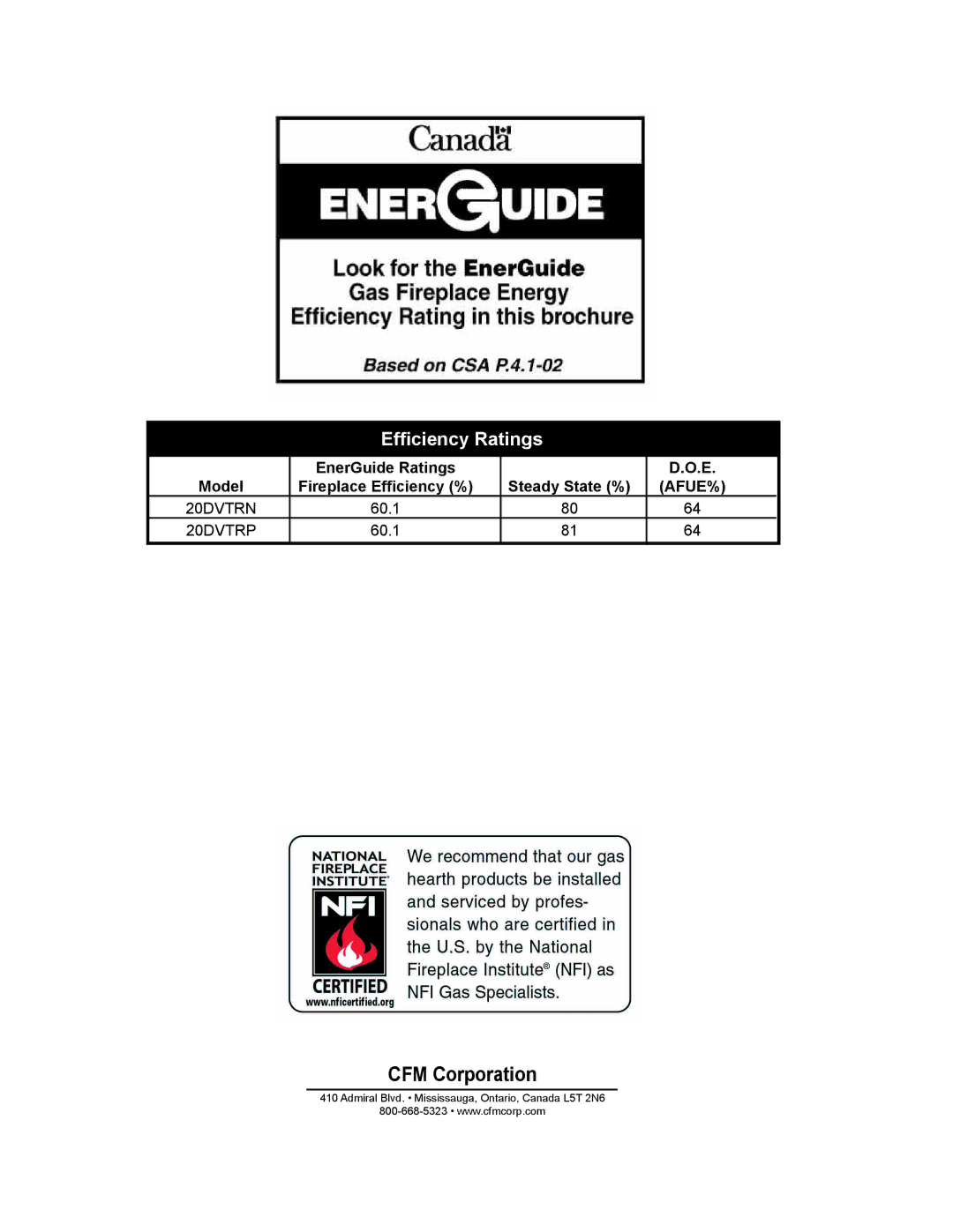 Vermont Casting 20DVT installation instructions Efﬁciency Ratings, Afue% 