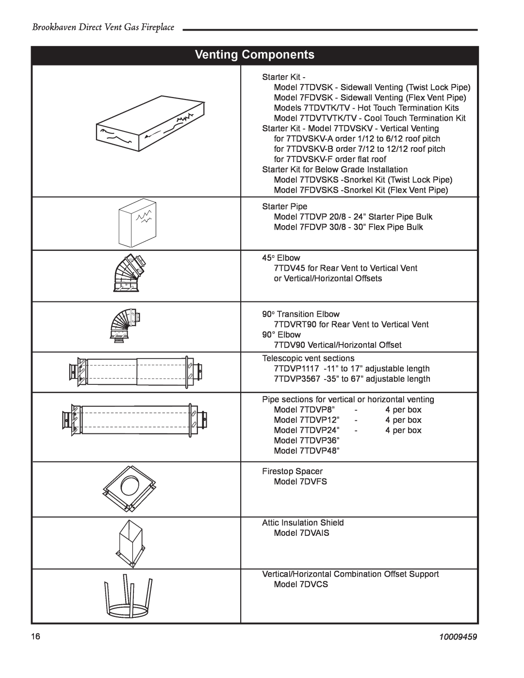 Vermont Casting 20DVT installation instructions Venting Components, Brookhaven Direct Vent Gas Fireplace, 10009459 