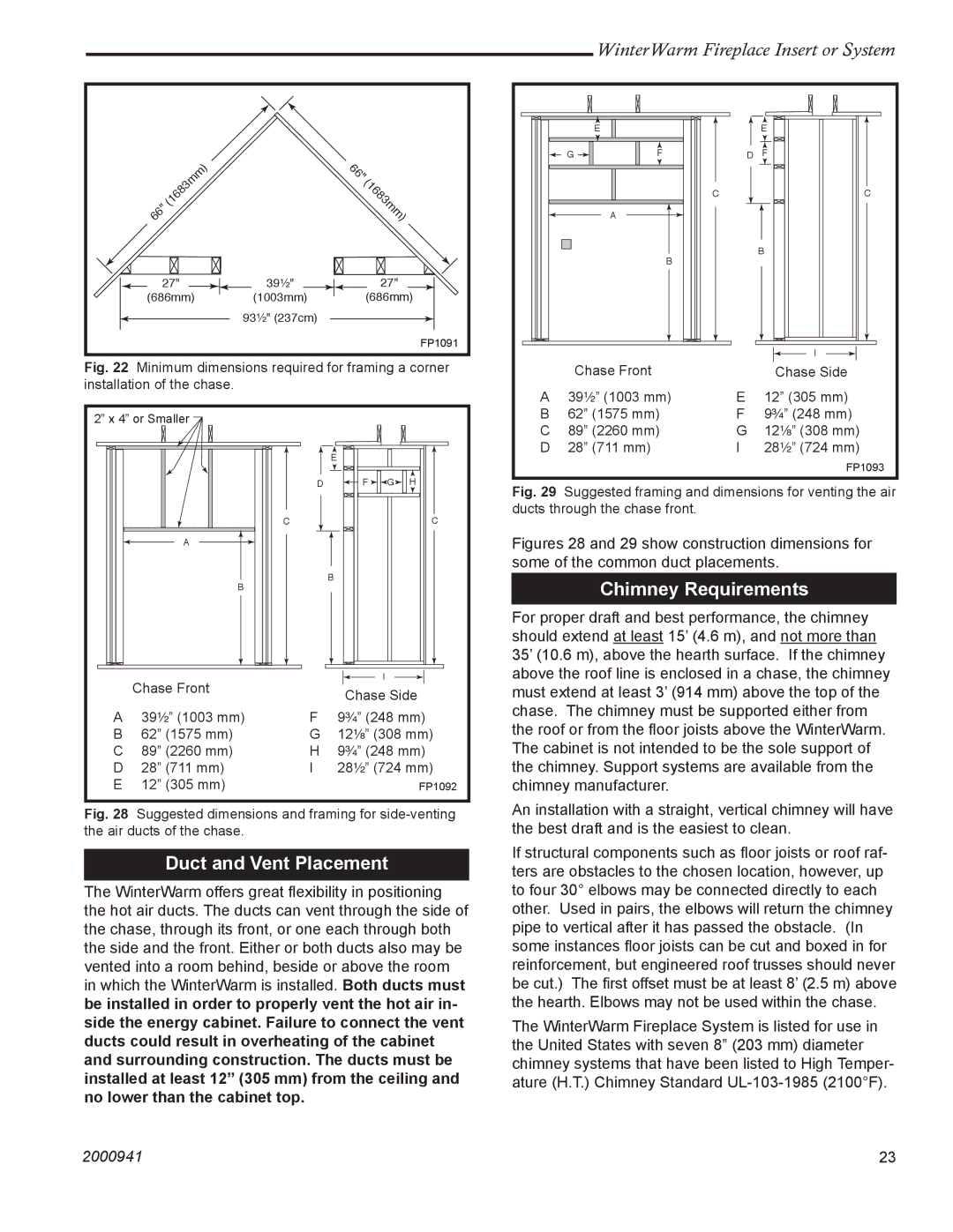 Vermont Casting 2100 installation instructions Duct and Vent Placement, Chimney Requirements 