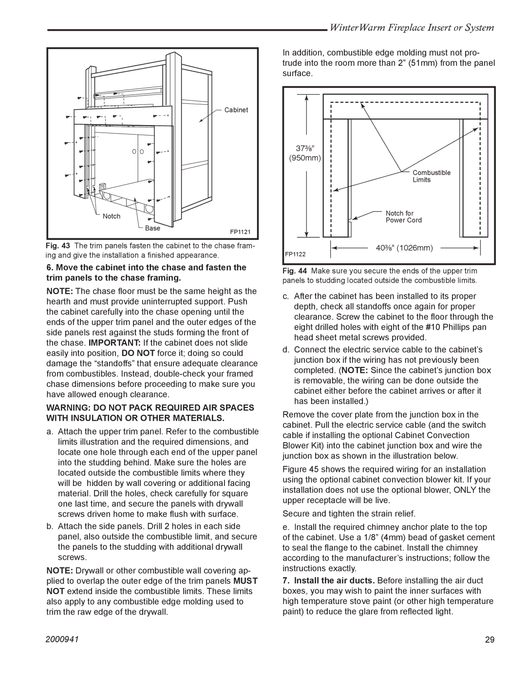 Vermont Casting 2100 installation instructions 40³⁄ ₈ 1026mm 