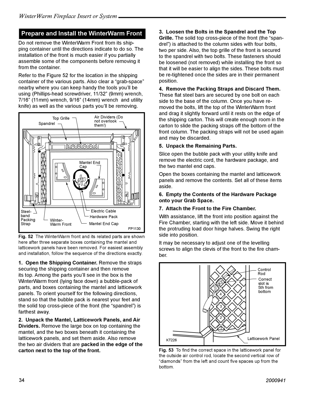 Vermont Casting 2100 installation instructions Prepare and Install the WinterWarm Front 