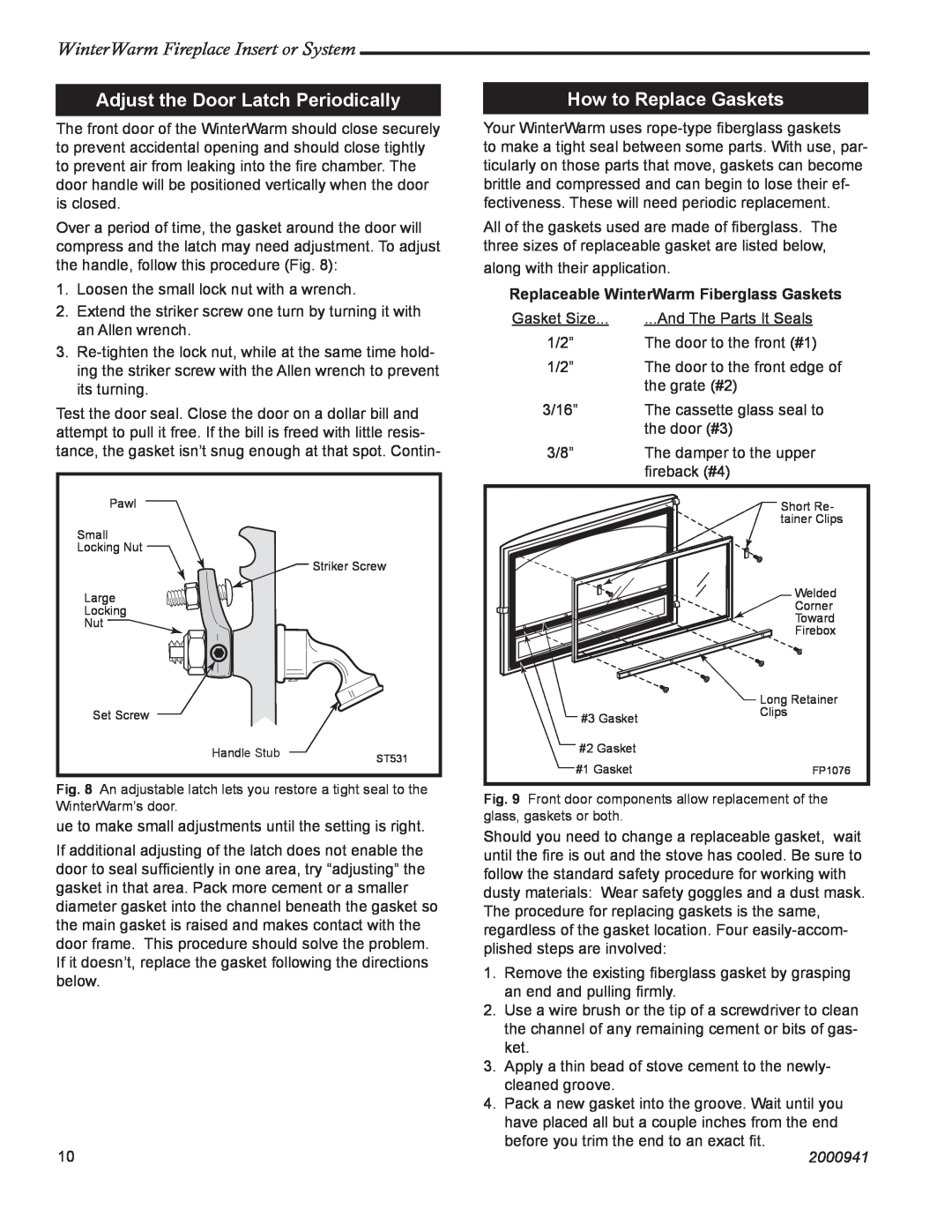 Vermont Casting 2100 Adjust the Door Latch Periodically, How to Replace Gaskets, WinterWarm Fireplace Insert or System 