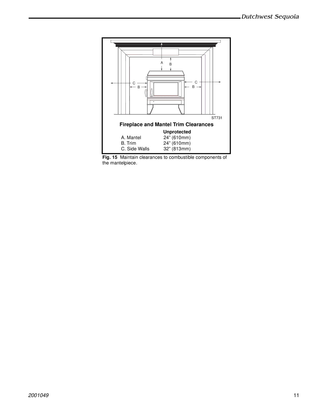 Vermont Casting 2160 manual Fireplace and Mantel Trim Clearances 