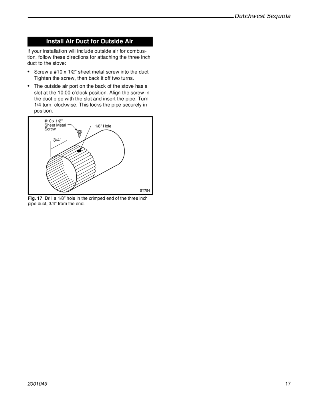 Vermont Casting 2160 manual Install Air Duct for Outside Air 