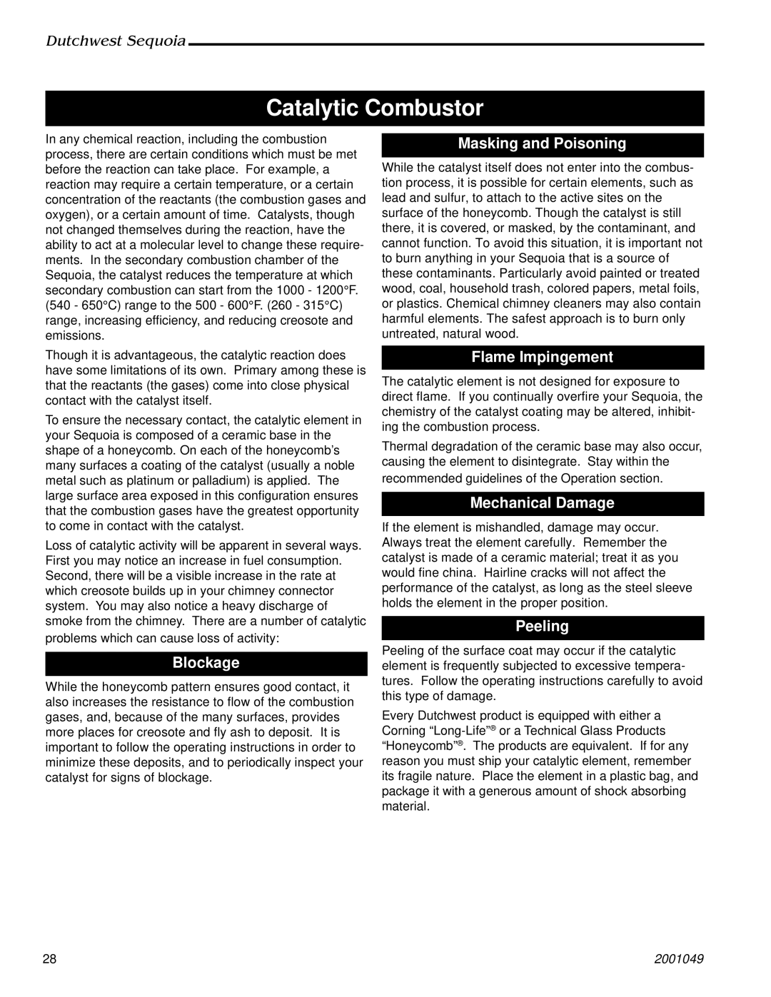 Vermont Casting 2160 manual Catalytic Combustor 