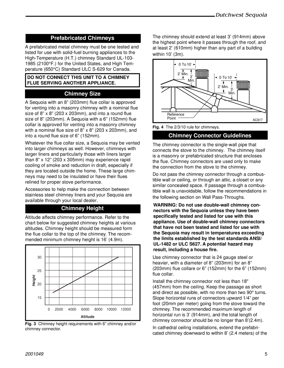 Vermont Casting 2160 manual Prefabricated Chimneys, Chimney Size, Chimney Height, Chimney Connector Guidelines 