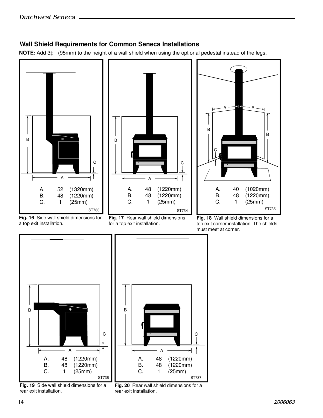 Vermont Casting 2170 manual Wall Shield Requirements for Common Seneca Installations 