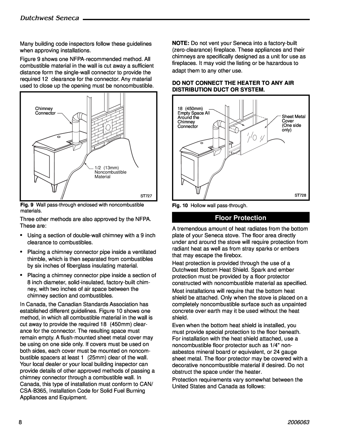 Vermont Casting 2170 manual Floor Protection, Dutchwest Seneca, 2006063 